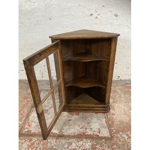 9 - A Georgian style oak wall mountable corner display cabinet with brass H hinges - approx. 70cm high x... 