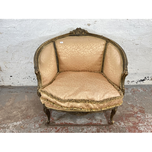 99 - A French style giltwood and fabric upholstered parlour sofa - approx. 98cm high x 108cm wide x 83cm ... 