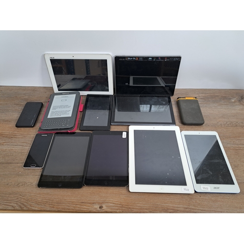 782 - A collection of mobile phones, tablets and accessories to include Apple iPad A1489, A1432, A1395, Am... 