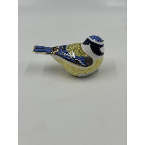 304 - A Royal Crown Derby Garden Blue Tit paperweight with gold stopper - approx. 5.5cm high