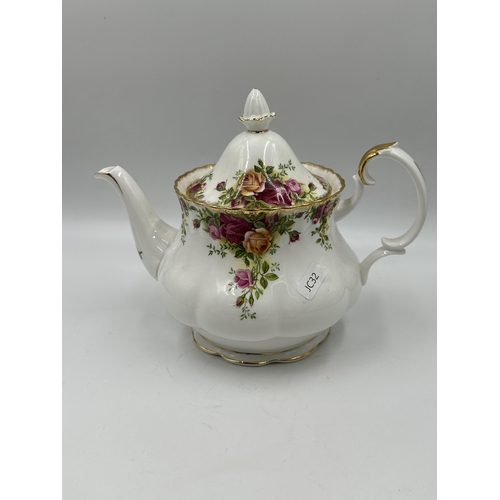 311 - A Royal Albert Old Country Roses three piece tea set comprising teapot, milk jug and sugar bowl