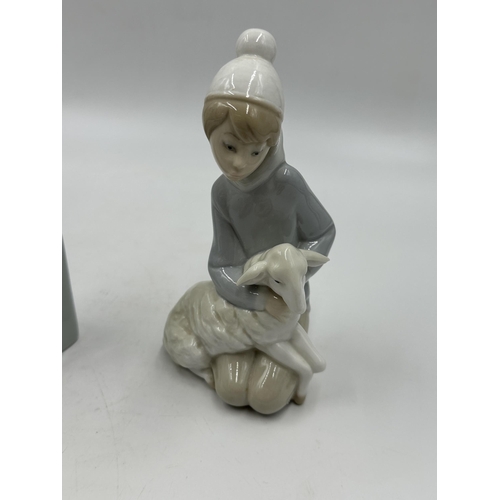 316 - Eight ceramic items, three Lladro figurines and five Goebel Hummel collector's plates