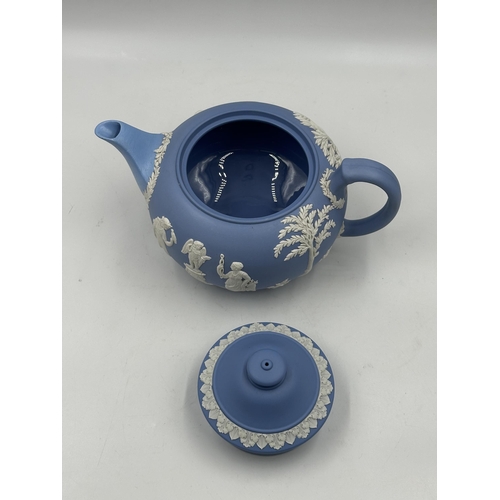 337 - A Wedgwood pale blue Jasperware teapot - approx. 13cm high