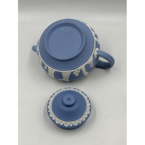 337 - A Wedgwood pale blue Jasperware teapot - approx. 13cm high