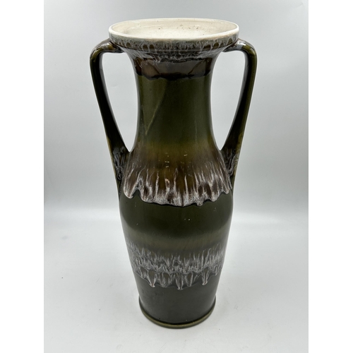 348 - A mid 20th century Kingston Pottery KP97A fat lava twin handled vase - approx. 43cm high