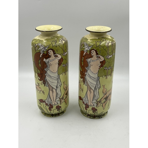 351 - A pair of early 20th century Frank Beardmore & Co. Fenton Sutherland Art Ware Psyche vases - approx.... 