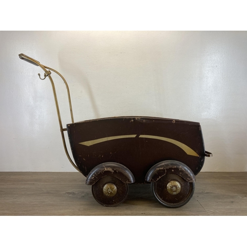 472 - A vintage style hand painted wooden dolls pram - approx. 68cm high