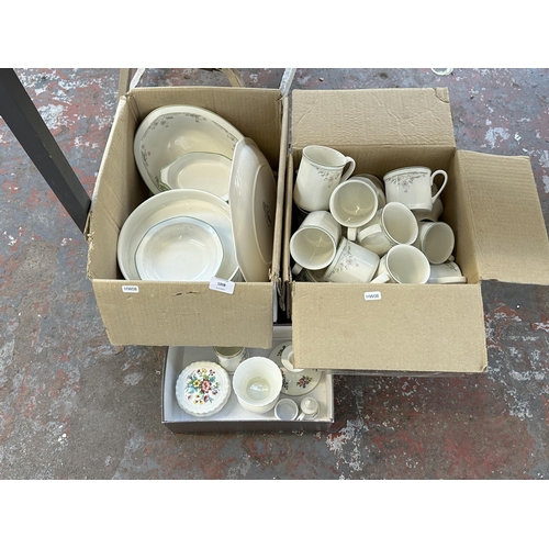 1008 - Three boxes containing ceramics to include Royal Doulton Caprice dinner ware, Coalport Ming Rose etc... 