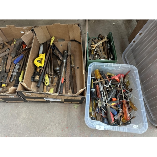 931 - Five boxes containing hand tools