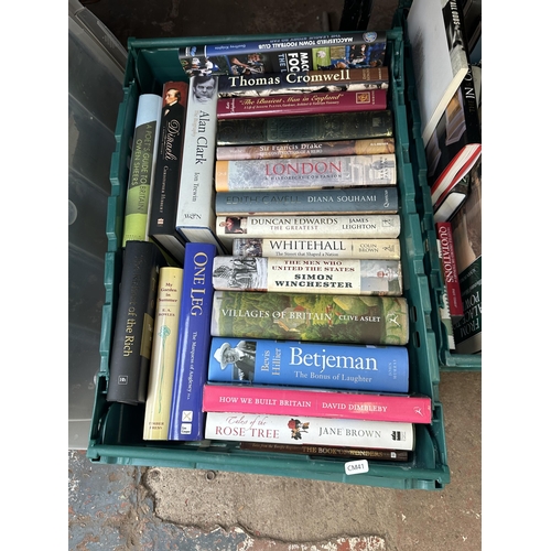 938 - Two boxes containing hardback books to include Association Football Volumes 1 - 4, London A Historic... 