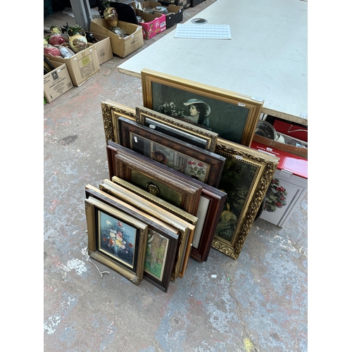 975 - A collection of framed pictures and mirrors