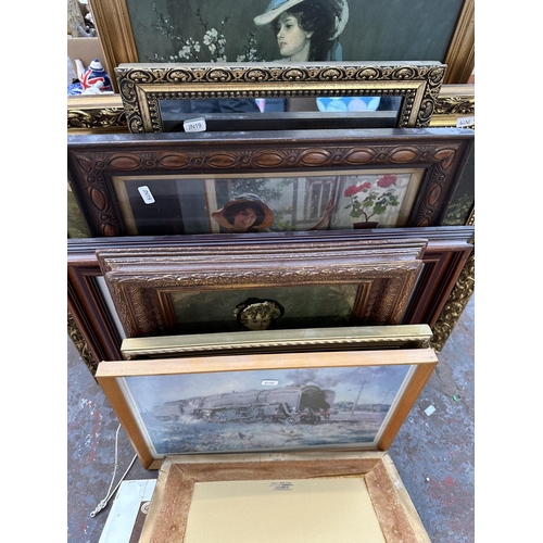 975 - A collection of framed pictures and mirrors