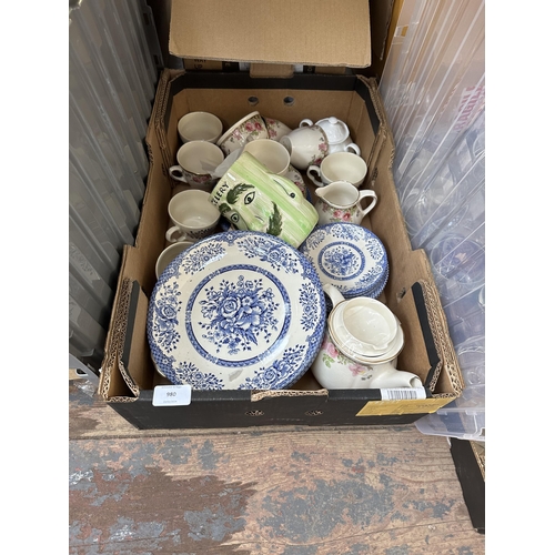 980 - A box containing ceramics to include Biltons, Royal Doulton English Rose etc.