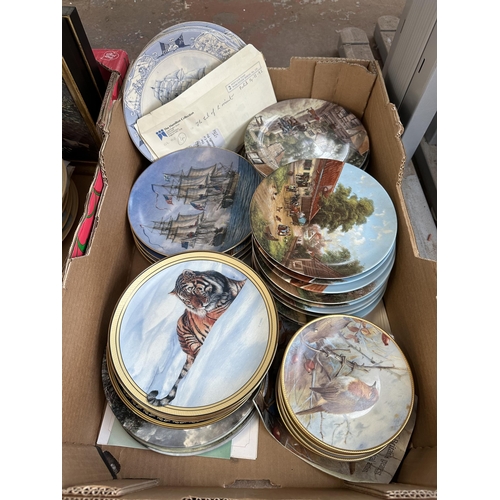 988 - Two boxes containing ceramic collector's plates to include Davenport Pottery, Thorburn's Garden Bird... 