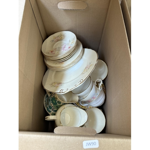 996 - Three boxes containing ceramics and glassware to include Adam's of Tunstall Jasperware circular bowl... 