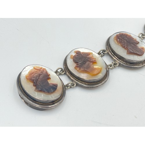 2323 - An antique silver mother of pearl cameo panel bracelet - approx. gross weight 39g