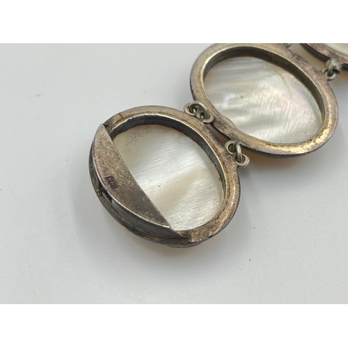 2323 - An antique silver mother of pearl cameo panel bracelet - approx. gross weight 39g