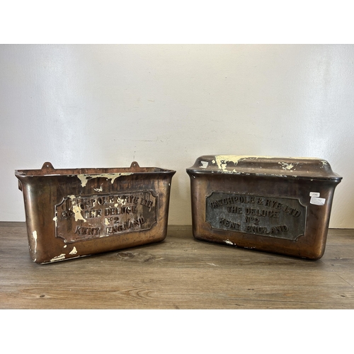 435 - A pair of Catchpole & Rye Ltd. The Deluge no. 2 aged copper toilet cisterns