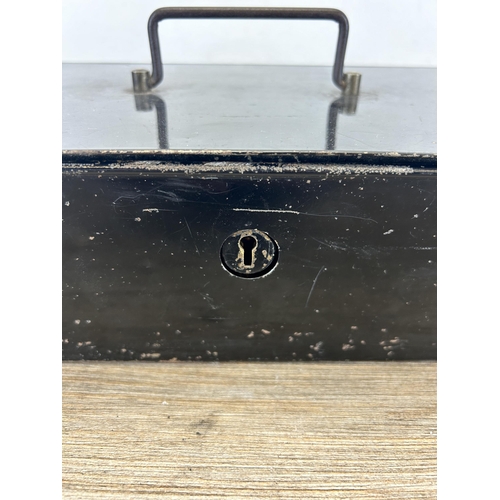 440 - A mid 20th century Veteran Series British made black metal deed box - approx. 9cm high x 26cm wide x... 