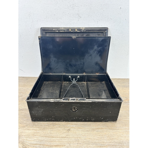 440 - A mid 20th century Veteran Series British made black metal deed box - approx. 9cm high x 26cm wide x... 