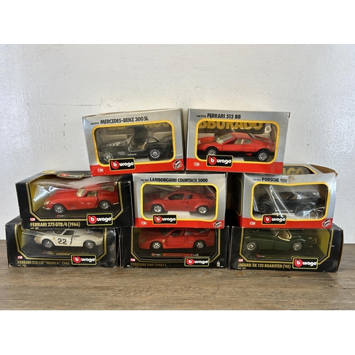 452 - Eight boxed Bburago model vehicles to include Ferrari  F40, Ferrari 250LM Monza etc.