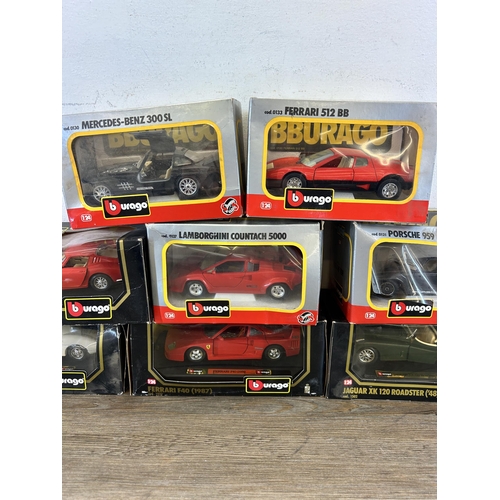 452 - Eight boxed Bburago model vehicles to include Ferrari  F40, Ferrari 250LM Monza etc.