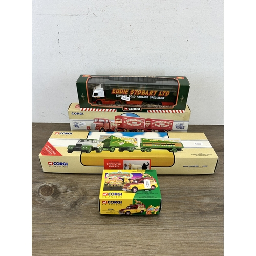 463 - Four boxed Corgi model vehicles, Morris 1000 Carter Steam Fair van, Eddie Stobart Ltd Volvo Lorry, R... 