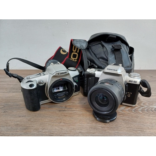 612 - Two 35mm SLR cameras, one cased Pentax MZ-50 fitted with Pentax-F 35-80mm 1:4-5.6 lens and one Canon... 