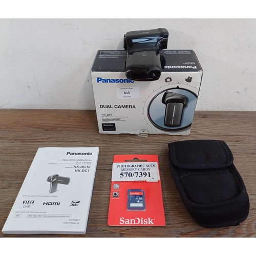 615 - A boxed Panasonic HX-DC1 14mp full HD digital camcorder fitted with 32GB memory card, with packaged ... 