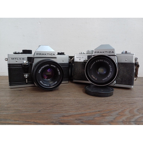 631 - Two Pentacon Praktica 35mm SLR cameras, one MTL3 fitted with Carl Zeiss Tessar 2.8/50 lens and one M... 