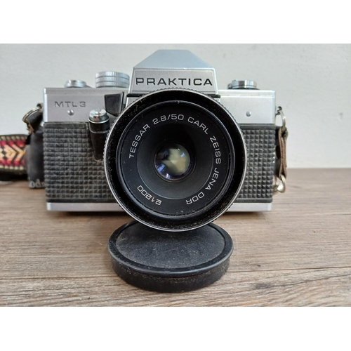 631 - Two Pentacon Praktica 35mm SLR cameras, one MTL3 fitted with Carl Zeiss Tessar 2.8/50 lens and one M... 