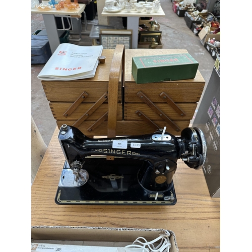 805 - Two items, one 1948 Singer 201K sewing machine (body only) with attachments and instruction manual a... 