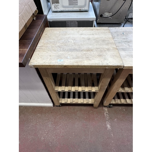 817 - Three beech kitchen trolleys - each approx. 60cm x 50cm