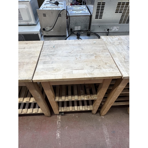 817 - Three beech kitchen trolleys - each approx. 60cm x 50cm