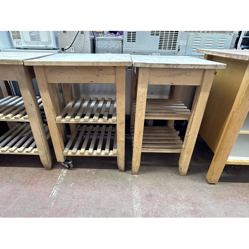 817 - Three beech kitchen trolleys - each approx. 60cm x 50cm