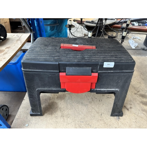 884 - A plastic tool box stool with contents to include Stanley screwdrivers, boxed Gilbow universal hand ... 