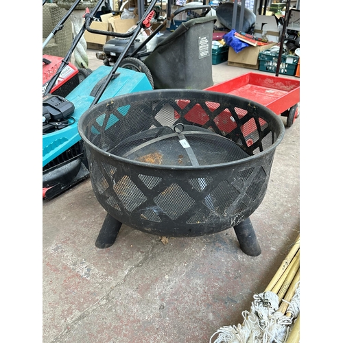 914 - A cast metal and mesh fire pit - 62cm diameter