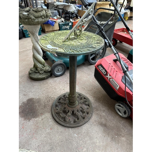 918 - A cast metal sundial on pedestal base - approx. 81cm high