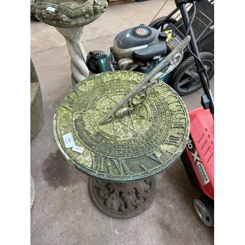 918 - A cast metal sundial on pedestal base - approx. 81cm high