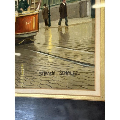 235 - A framed Steven Scholes 'Mossley Street' oil painting - approx. 64cm high x 56cm wide