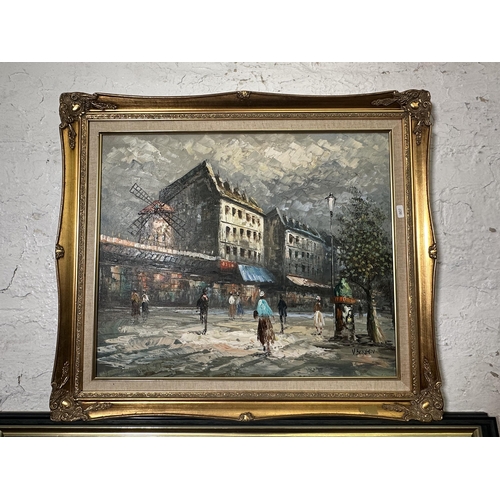 237 - Two framed Parisian scene acrylics on canvas - largest approx. 70cm high x 101cm wide