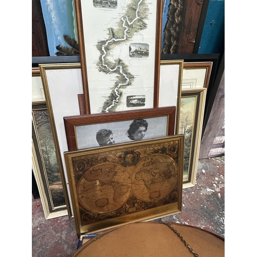 241 - A collection of framed pictures and mirrors to include 19th century style gilt framed oval wall mirr... 