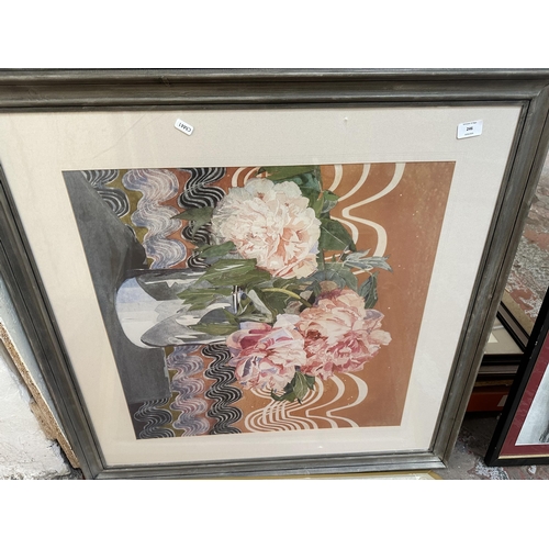 246 - Three framed prints to include Peonies by Charles Rennie Mackintosh etc.