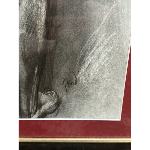 247 - A framed charcoal of a nude female - approx. 82cm high x 36cm wide