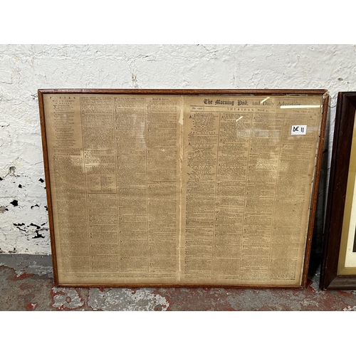 255 - Two framed items, one 1779 The Morning Post and The Daily Advertiser newspaper article and one Beeth... 