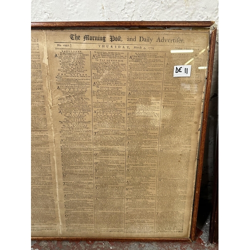 255 - Two framed items, one 1779 The Morning Post and The Daily Advertiser newspaper article and one Beeth... 