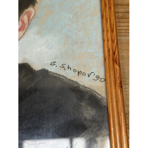 263A - A framed G. Shopov pastel portrait of a young boy, dated 1990 - approx. 38cm high x 30cm wide