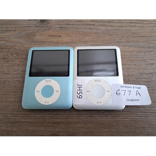 677A - Two Apple iPod Nano A1236 personal digital media players, one 8GB and one 4GB