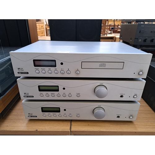 682 - A collection Acoustic Solutions hi-fi to include SP121 CD player, two SP101 amplifiers, pair AV-150B... 