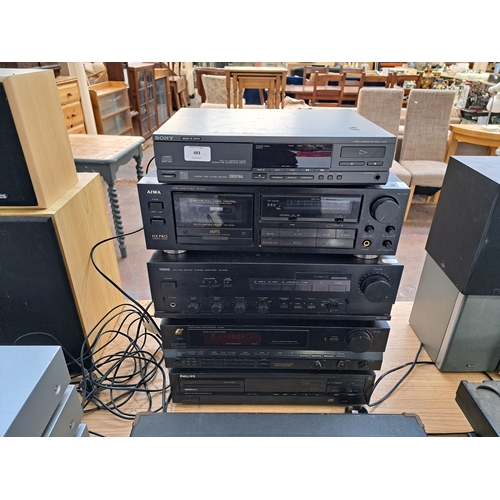 683 - Five items of hi-fi, one Sony CDP-M35 CD player, one Aiwa AD-F500 cassette deck, one Yamaha AX-530 n... 